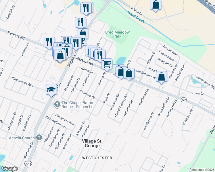 map of restaurants, bars, coffee shops, grocery stores, and more near 1950 Stafford Drive in Baton Rouge