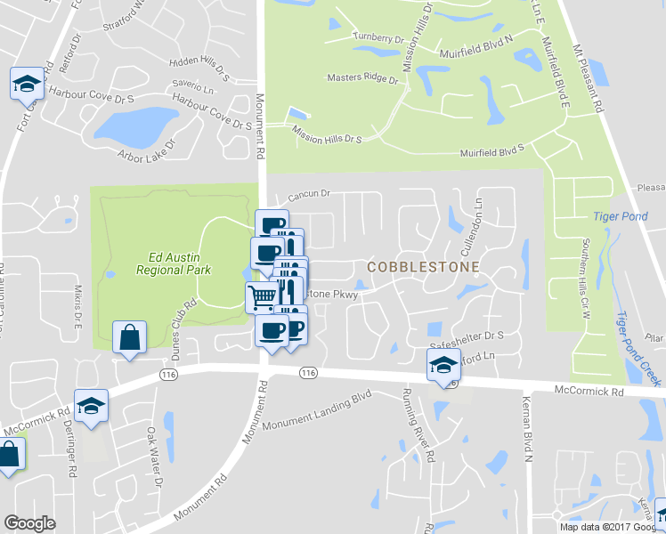 map of restaurants, bars, coffee shops, grocery stores, and more near 12042 Cobblewood Lane North in Jacksonville