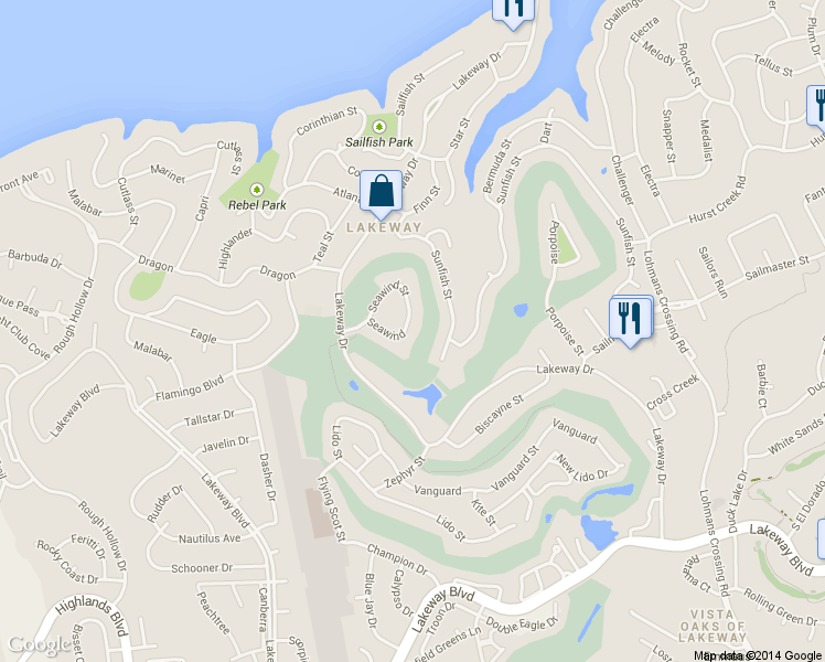 map of restaurants, bars, coffee shops, grocery stores, and more near 428 Seawind in Lakeway