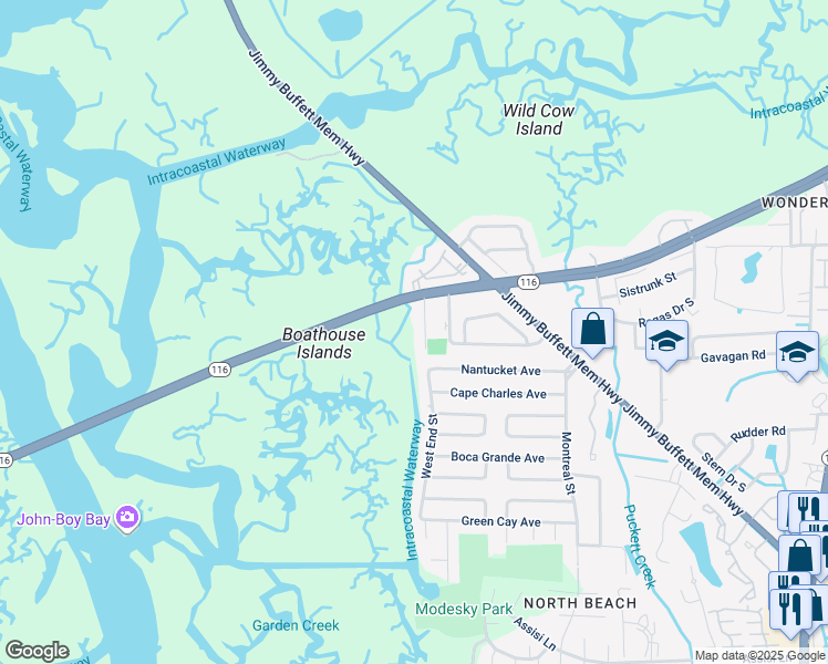 map of restaurants, bars, coffee shops, grocery stores, and more near 2860 Sand Castle Lane in Jacksonville