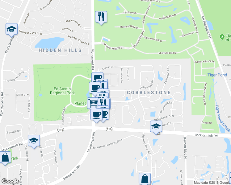 map of restaurants, bars, coffee shops, grocery stores, and more near 12032 Cobblewood Lane North in Jacksonville