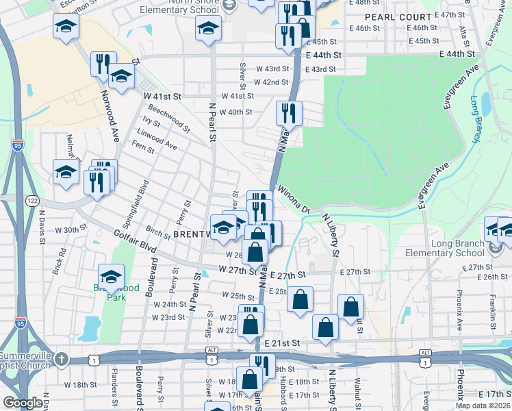 map of restaurants, bars, coffee shops, grocery stores, and more near 29 33rd Street West in Jacksonville