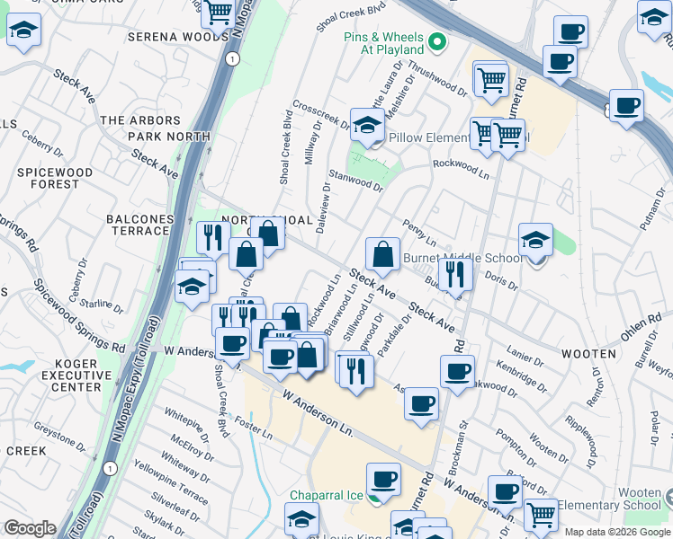 map of restaurants, bars, coffee shops, grocery stores, and more near 3001 Steck Avenue in Austin