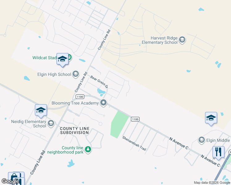 map of restaurants, bars, coffee shops, grocery stores, and more near 1508 North Avenue C in Elgin