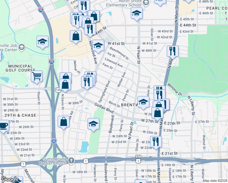 map of restaurants, bars, coffee shops, grocery stores, and more near 4218 Notter Avenue in Jacksonville