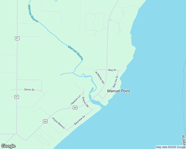map of restaurants, bars, coffee shops, grocery stores, and more near 9580 North Bayou Road in Lillian