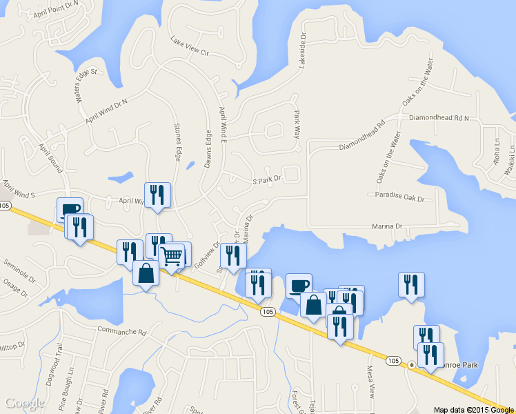 map of restaurants, bars, coffee shops, grocery stores, and more near 106 Snug Harbor Drive in Montgomery