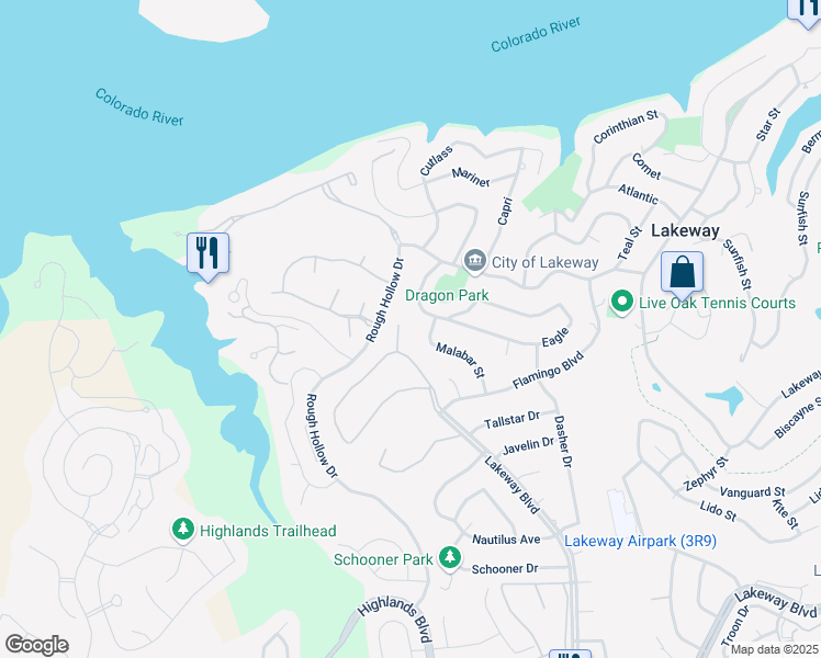 map of restaurants, bars, coffee shops, grocery stores, and more near 106 Lakeway Hills Cove in Lakeway