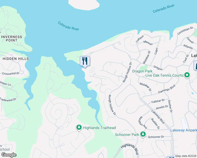 map of restaurants, bars, coffee shops, grocery stores, and more near 212 Marina View Way in Lakeway