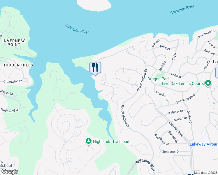 map of restaurants, bars, coffee shops, grocery stores, and more near 204 Marina View Way in Lakeway