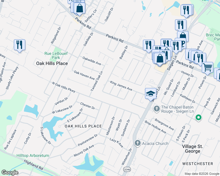 map of restaurants, bars, coffee shops, grocery stores, and more near 1431 White Cross Drive in Baton Rouge