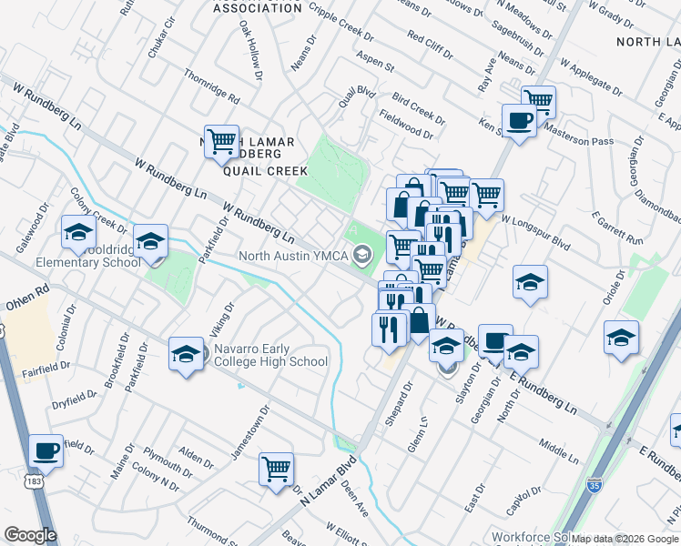 map of restaurants, bars, coffee shops, grocery stores, and more near 1011 West Rundberg Lane in Austin