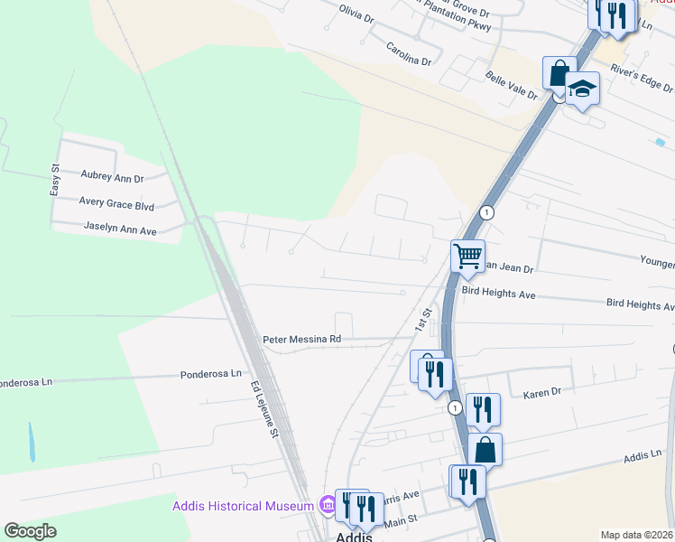 map of restaurants, bars, coffee shops, grocery stores, and more near 4380 Parker Lane in Addis