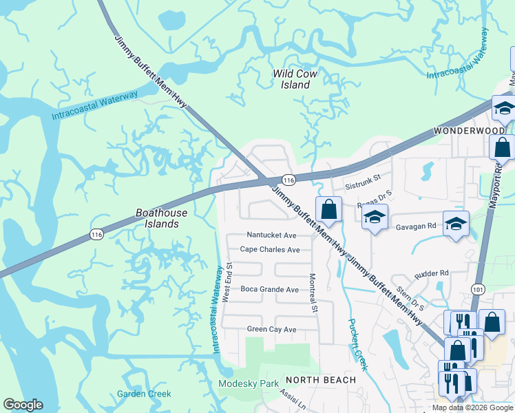 map of restaurants, bars, coffee shops, grocery stores, and more near 1235 Mayport Landing Drive in Atlantic Beach