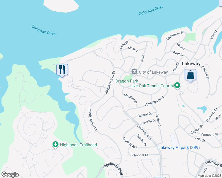 map of restaurants, bars, coffee shops, grocery stores, and more near 105 Lakeway Hills Cove in Lakeway