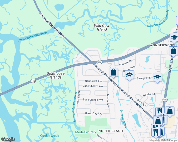 map of restaurants, bars, coffee shops, grocery stores, and more near 1235 Mayport Landing Drive in Atlantic Beach