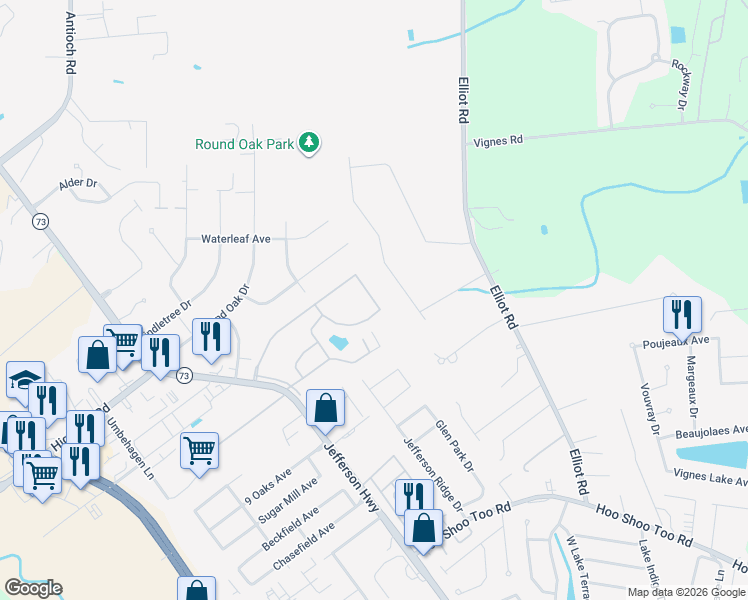 map of restaurants, bars, coffee shops, grocery stores, and more near 9444 Lake Forest Drive in Baton Rouge