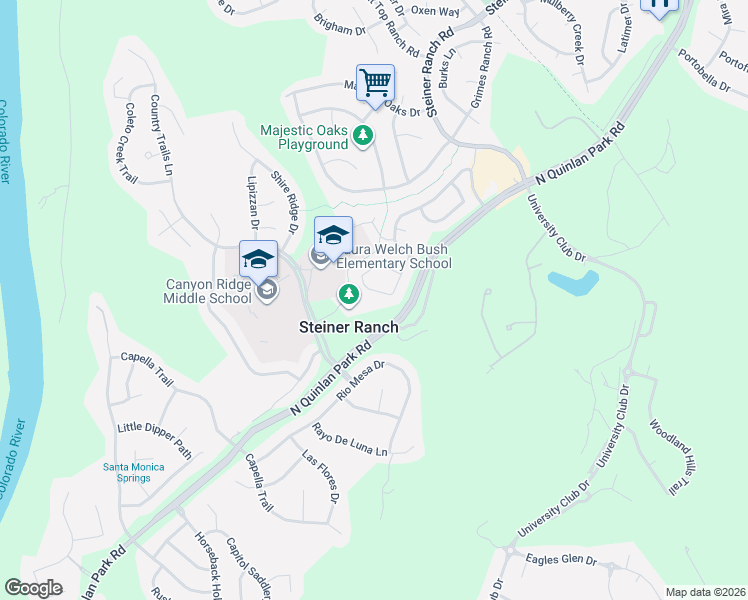 map of restaurants, bars, coffee shops, grocery stores, and more near in Steiner Ranch
