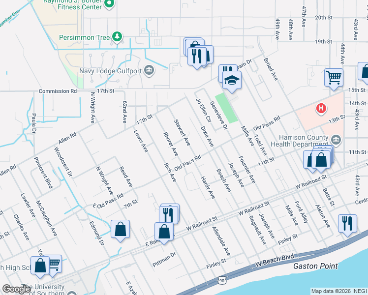 map of restaurants, bars, coffee shops, grocery stores, and more near 5005 15th St in Gulfport