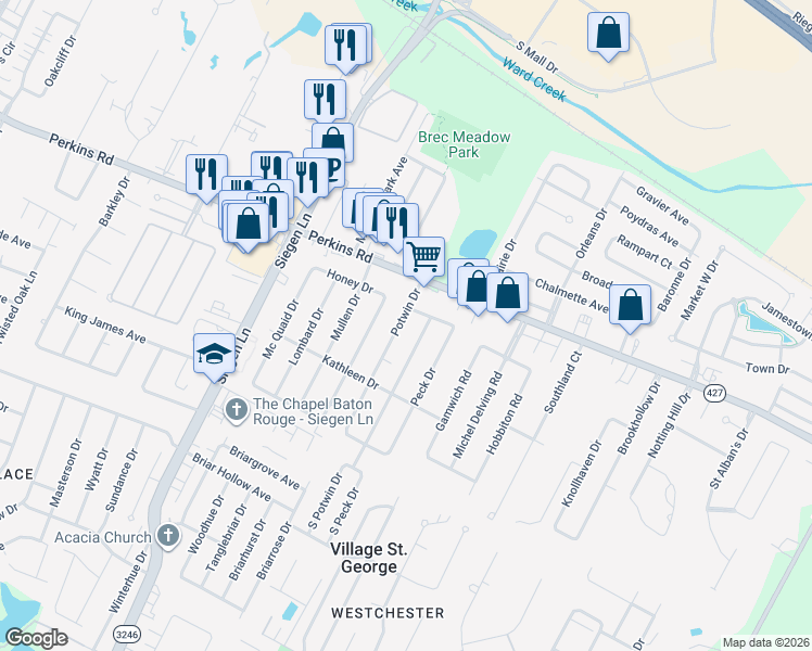 map of restaurants, bars, coffee shops, grocery stores, and more near 1950 Stafford Drive in Baton Rouge