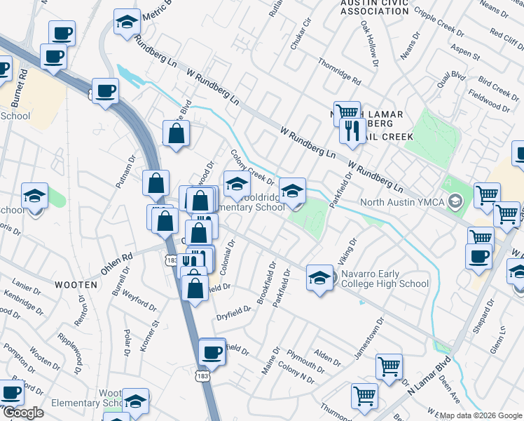 map of restaurants, bars, coffee shops, grocery stores, and more near 8907 Covey Court in Austin