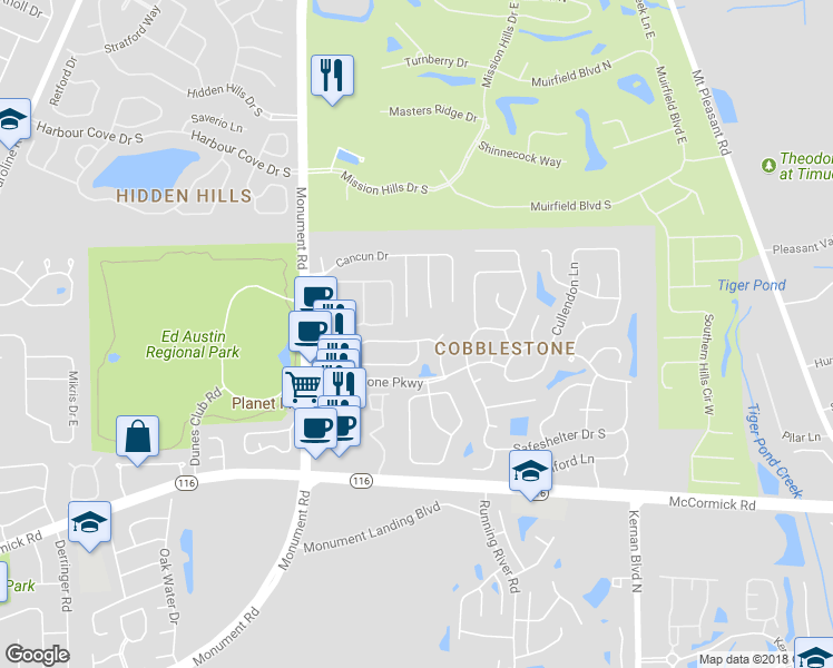 map of restaurants, bars, coffee shops, grocery stores, and more near 12077 Cobblewood Lane North in Jacksonville