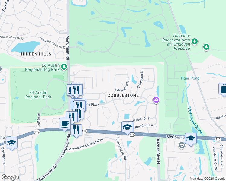 map of restaurants, bars, coffee shops, grocery stores, and more near 3013 Hampstead Drive in Jacksonville