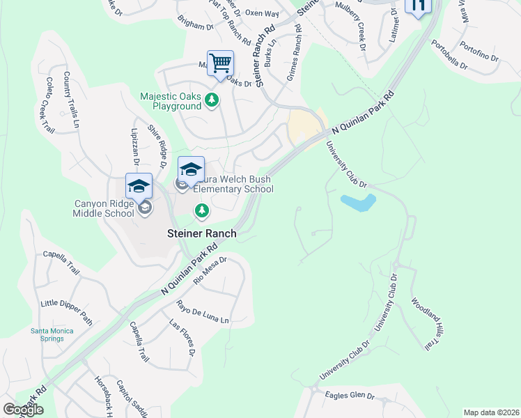map of restaurants, bars, coffee shops, grocery stores, and more near 2601 1/2 North Quinlan Park Road in Austin
