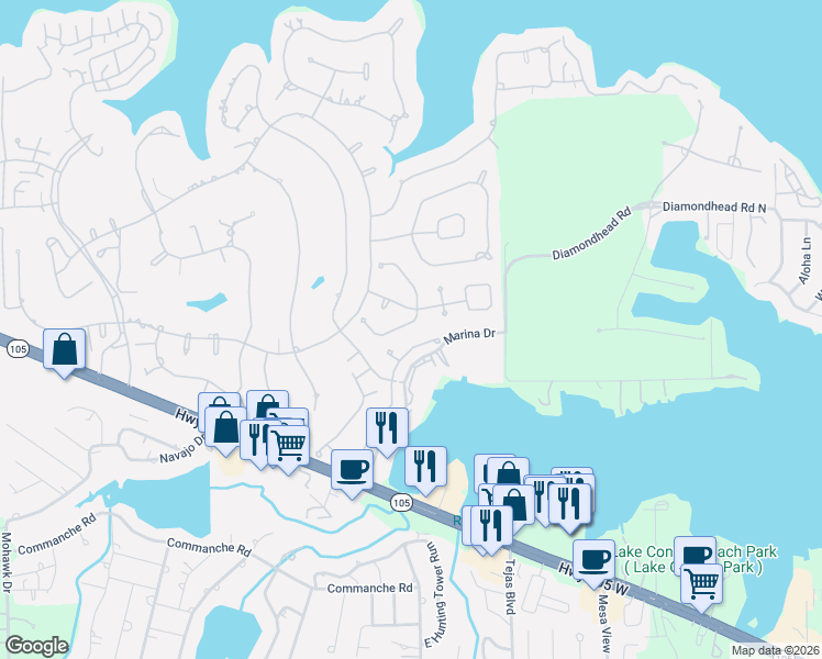 map of restaurants, bars, coffee shops, grocery stores, and more near 106 Snug Harbor Drive in Montgomery