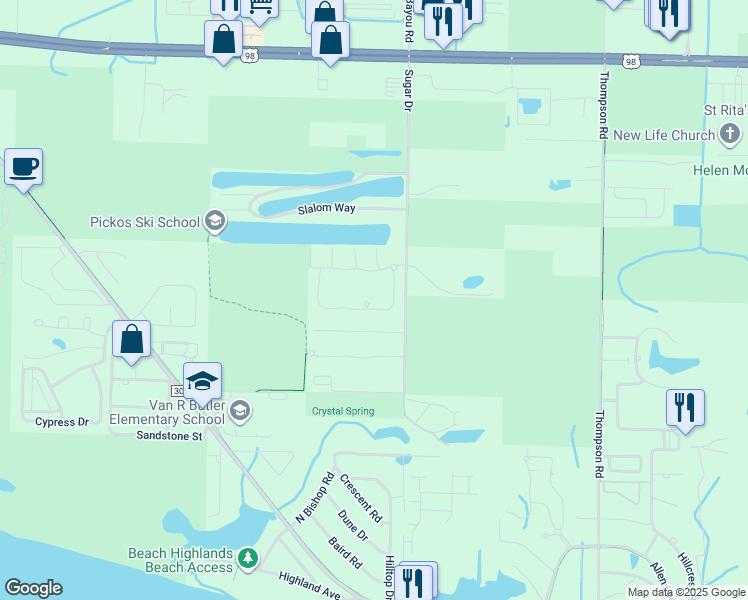 map of restaurants, bars, coffee shops, grocery stores, and more near 18 Corte Lago in Santa Rosa Beach