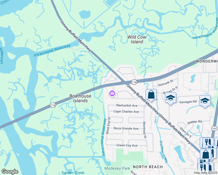 map of restaurants, bars, coffee shops, grocery stores, and more near 1290 Wonderwood Drive in Jacksonville