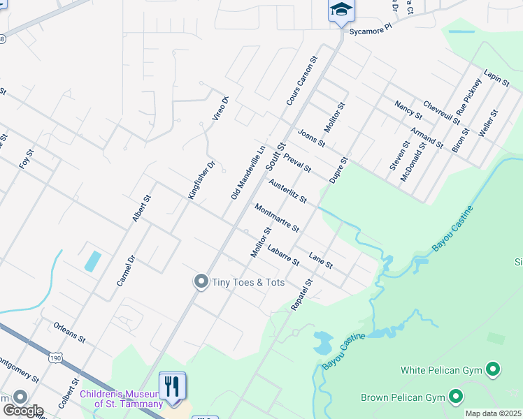 map of restaurants, bars, coffee shops, grocery stores, and more near 1685 Soult Street in Mandeville
