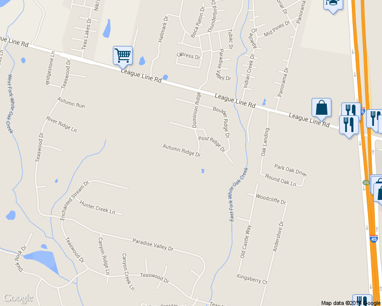 map of restaurants, bars, coffee shops, grocery stores, and more near Autumn Ridge Drive in Conroe