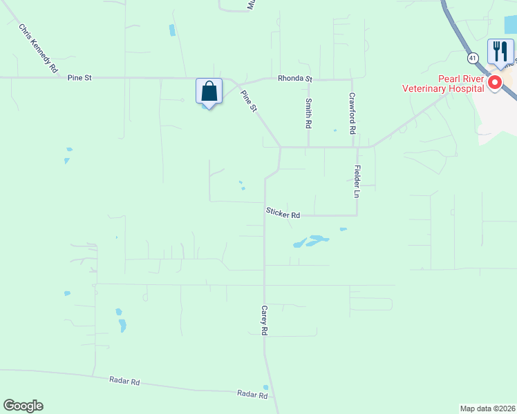 map of restaurants, bars, coffee shops, grocery stores, and more near 64405 Sticker Road in Pearl River