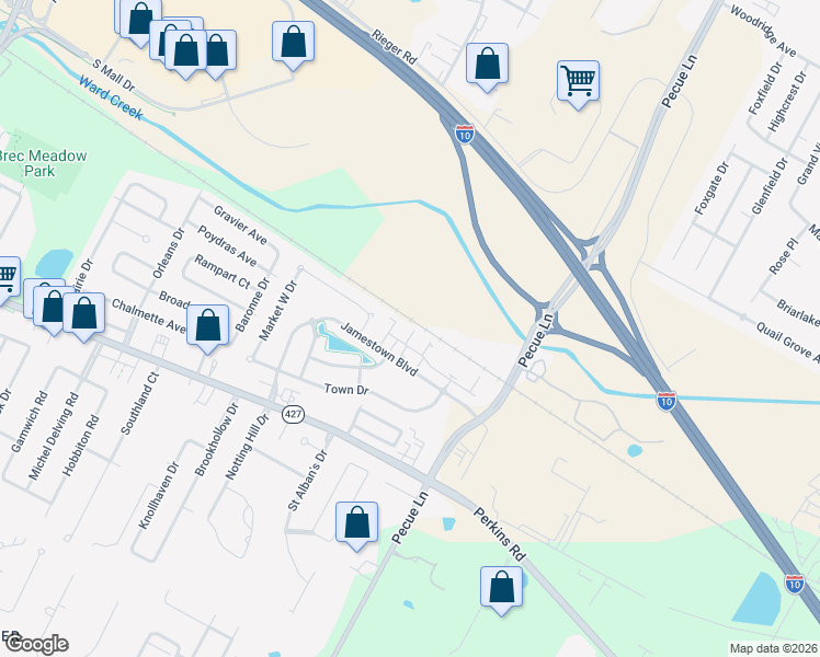 map of restaurants, bars, coffee shops, grocery stores, and more near 14449 Royal Villa Drive in Baton Rouge
