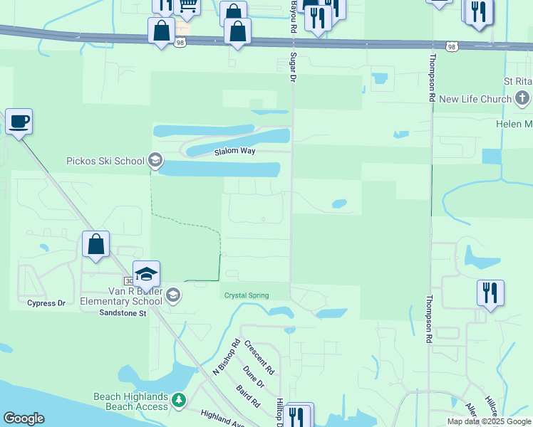 map of restaurants, bars, coffee shops, grocery stores, and more near 18 Corte Lago in Santa Rosa Beach