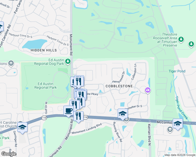 map of restaurants, bars, coffee shops, grocery stores, and more near 3299 Secret Isle Lane in Jacksonville