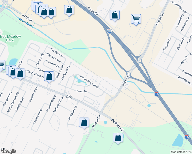 map of restaurants, bars, coffee shops, grocery stores, and more near 14449 Royal Villa Drive in Baton Rouge