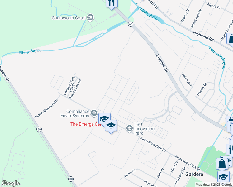 map of restaurants, bars, coffee shops, grocery stores, and more near 1056 Deer Pass Drive in Baton Rouge