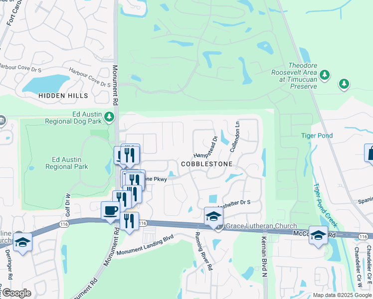 map of restaurants, bars, coffee shops, grocery stores, and more near 3287 Cancun Drive East in Jacksonville