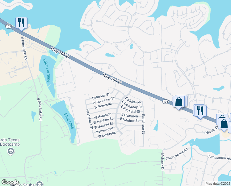 map of restaurants, bars, coffee shops, grocery stores, and more near 16800 Crestmont Street in Montgomery