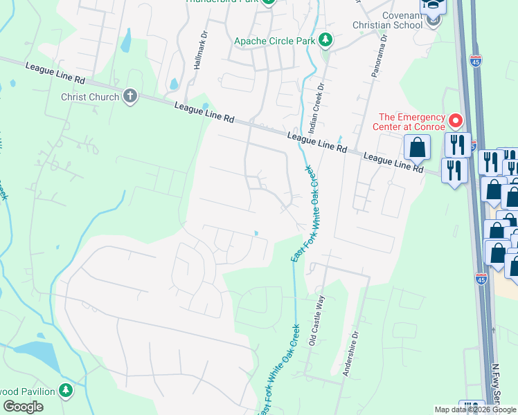 map of restaurants, bars, coffee shops, grocery stores, and more near 1915 Post Ridge Drive in Conroe