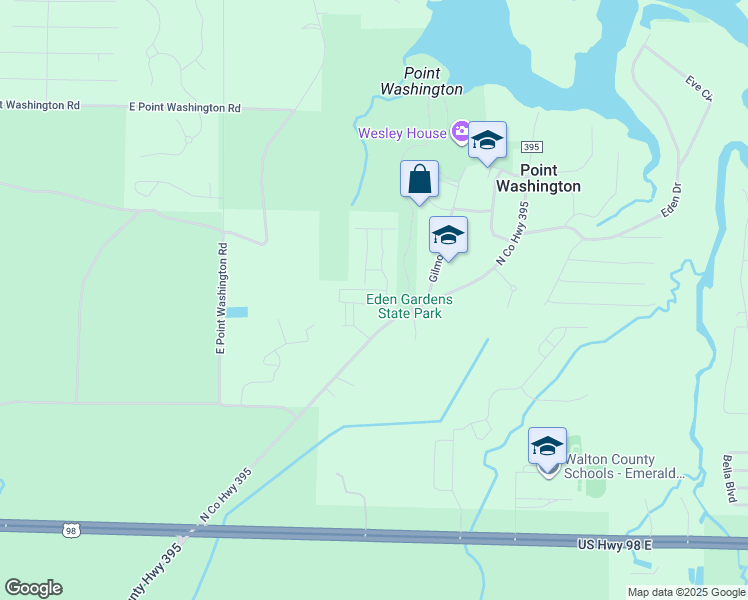 map of restaurants, bars, coffee shops, grocery stores, and more near 104 Edens Landing Circle in Santa Rosa Beach