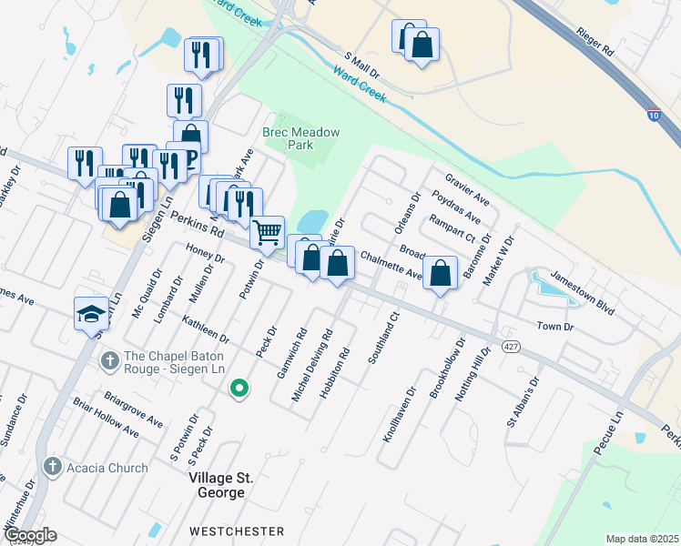 map of restaurants, bars, coffee shops, grocery stores, and more near 13610 Kenner Avenue in Baton Rouge