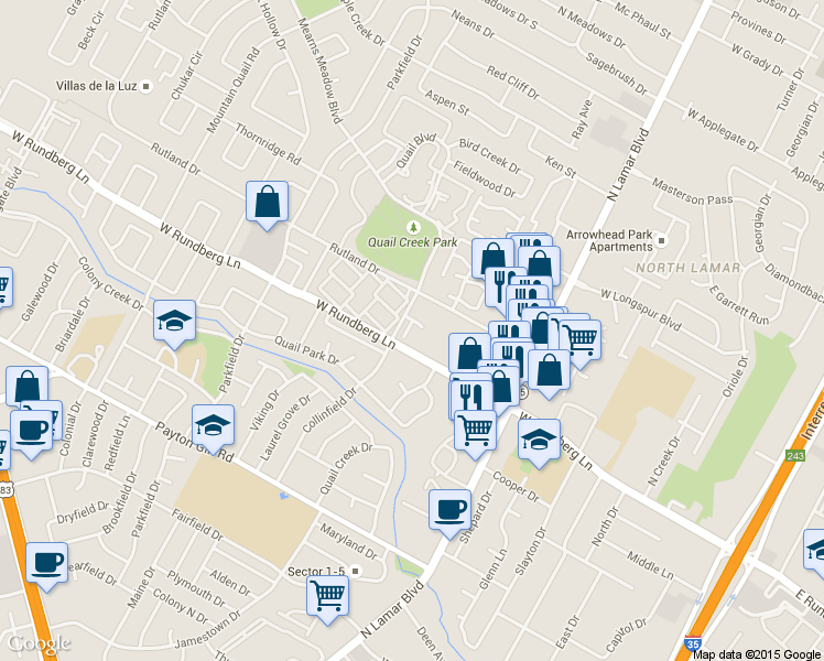 map of restaurants, bars, coffee shops, grocery stores, and more near 10 Mearns Meadow Boulevard in Austin