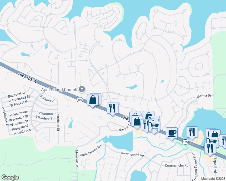 map of restaurants, bars, coffee shops, grocery stores, and more near 110 April Wind Drive South in Montgomery