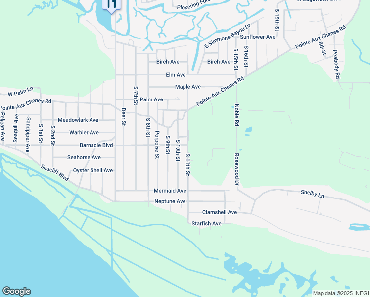 map of restaurants, bars, coffee shops, grocery stores, and more near 1629 South 11th Street in Ocean Springs