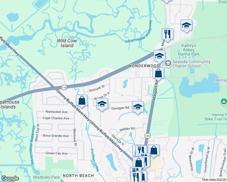 map of restaurants, bars, coffee shops, grocery stores, and more near 2783 Oleander Road in Jacksonville