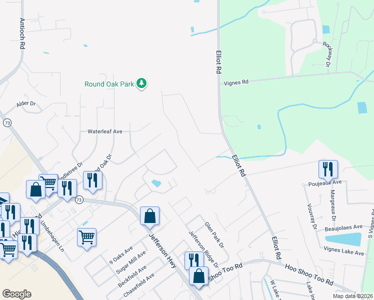 map of restaurants, bars, coffee shops, grocery stores, and more near 9329 Falling Oak Drive in Baton Rouge