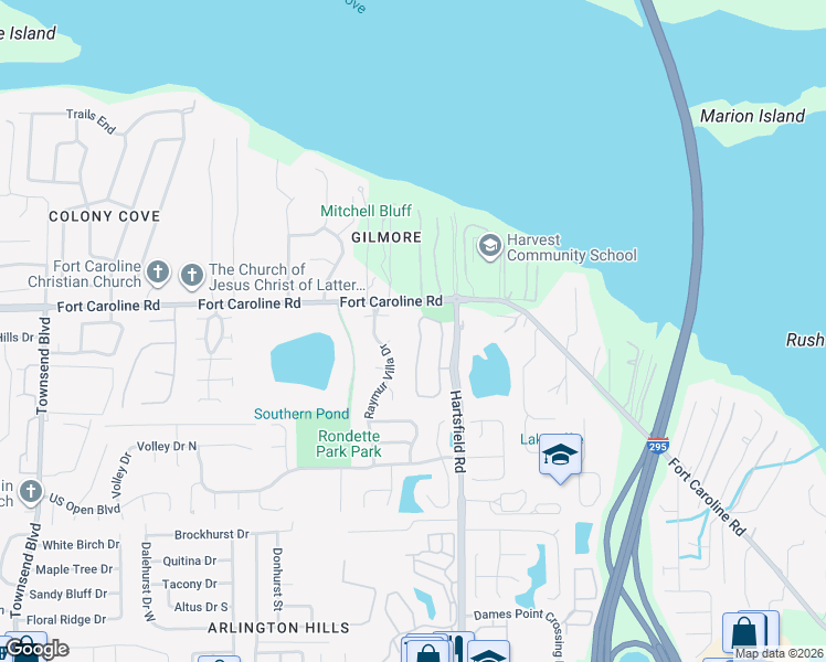 map of restaurants, bars, coffee shops, grocery stores, and more near 3624 Hartsfield Forest Circle in Jacksonville
